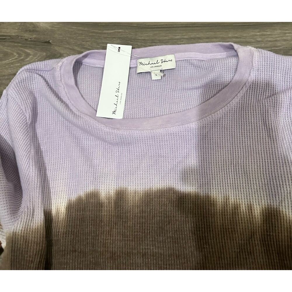 Michael Stars Juliette Tie Dye Thermal Top Women’s L Brown Purple Waffle Knit